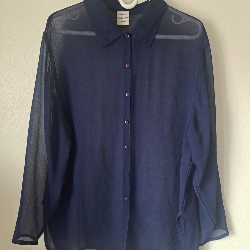 Sheer Navy Button-Up Blouse - Picture 3 of 4